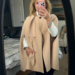 RARE Jil Sander 100% Cashmere Cape Overcoat Sand Beige Small NWT